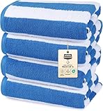 Utopia Towels Cabana Stripe Beach Towels (76 x 152 cm) - 100% Ring Spun Cotton Large Pool Towels, Soft and Quick Dry Swim Towels (Pack of 4) (Blue)