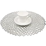 Famibay Christmas Placemats Set of 6 Silver Round Place Mats Washable Heat Resistant Vinyl Mats for Dining Kitchen Restaurant Table