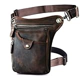 Le'aokuu Mens Womens Genuine Leather Motorcycle Waist Pack Messenger Shoulder Hip Bum Drop Leg Thigh Bag Pouches (211-5 0 Dark Brown)