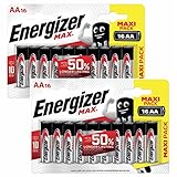 16 x Energizer Max AA Alkaline Batteries | 1.5V Mercury-Free & Leak Resistant | Longer Lasting Power & Better Performance | 10 Year Shelf Life, Pack of 16