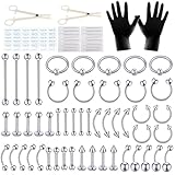 104 Pcs Piercing Kit, Stainless Steel Piercing Needles for All Piercings 14G 16G Ear Piercing Kit Nose Septum Cartilage Tragus Belly Nipple Tongue Smiley Lip Ring