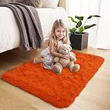 Hafaa Rugs Living Room Bedroom – Fluffy Shaggy Rust Area Rugs Non-Slip – Modern Super Soft Thick Pile Plush Carpet - Non Shedding Easy To Clean Rug, 60cm x 110cm