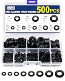 500 Pcs Nylon Plastic Washers, Leryati Black Round Spacer Washer Assortment, Pressure Washer O Rings Spacers, Washers for Screws Bolts for Plumbing Mechanical Repair -M2/M2.5/M3/M4/M5/M6/M8/ M10