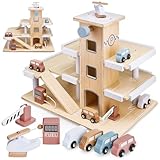 Mamabrum Multi-Storey Car Park, Wooden Garage Toy for Boys and Girls, Toys Improving Motor Skills & Hand-eye Coordination, Interactive Toys, Accessories Included, Scandinavian Colour Design