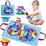 Agarte Montessori Toys for 1 Year Old, 10 in 1 Fabric Fishing Game for Kids with 5 Stacking Cups & 15 Fishes, Number Counting, Color Sorting, Shape Learning, Educational Learning Toys Boy Girl Gift