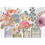 DMC Cross Stitch Kit Watercolor Flowers in Jars, Includes Aida Fabric 5.5 pts/cm, Mouliné Thread, Needle and Instructions