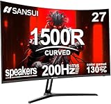 Sansui 27 Inch Curved Gaming Monitor 180Hz 1ms with Speakers FHD 1080P Computer Monitor FreeSync|1500R|130% sRGB|HDR|Low Blue Light|HDMI DP Ports|VESA Mount|Metal Stand(ES-G27C1 HDMI Cable Included)