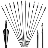Huntingdoor 12Pcs 30 inch Archery Arrows Spine 550 Hunting Targeting Arrows with Replaceable Broadhead for Recurve Bow Compound Bow Target Practice (BLACK)