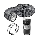 LOOTICH Strong 3" Air Duct 8 FT Long Black PVC Flexible Aluminum Ducting with 2 Stainless Steel Clamps 4 Layer HVAC Ventilation Hose for Grow Tents Dryer Rooms House Vent Register Lines