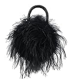 LVCOMEFF Women Ostrich Feather Evening Clutch Mini Purse Prom Round Handbag for Party Banquet Fluffy Plush…