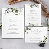 Personalised Wedding Invitation Suite Green Botanical with Envelopes, RSVP & Details Cards- Fully Personalised & Printed - Printed Wedding Invite - Eucalyptus Invite Parent (Sample Pack)