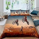 POYSPRING Bedding Set Soft Microfiber Single Duvet Cover With Zipper Closure Motocross Locomotive 3D Printed Bed Set Room Decoration 3 Pcs-1 Bedding Set With 2 Pillow Case - Hypoallergenic 135X200 Cm