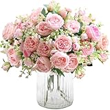 HNVNER 2 Bunches Artificial Peonies, Pink Silk Peony Fake Flowers Bouquet for Wedding Home Decor
