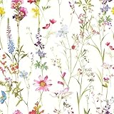 World of Wallpaper Elsie Watercolour Floral Wallpaper - Perfect for Living Rooms, Bedrooms, and Kitchens Spring Flowers White/Pink, Purple, Blue, Green AF0038