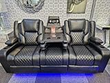 Generic Orlando - Electric Recliners Sofa With Cupholders - 3+2 Seater SofaSet/LED Lights/Wireless Charging (3 Seater,Black)