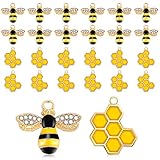 Prasacco 24 Pieces Bee Charms Alloy Enamel Honeycomb Charms Rhinestone Bee Pendants for Jewelry Making Earrings Keychains Making Supplies (12 Bee + 12 Honeycomb)