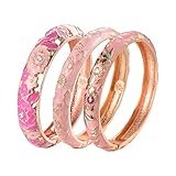 UJOY Vintage Cloisonne Bangle Exquisited Flower Enameled Open Cuff Bangle Thin Wrist Bracelet for Women, 5PCS Gold bracelet for women, Beige Yellow Mum Bracelet Floral Bangles Geometric Pattern