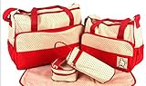 SADAN Multi-Function Mummy Baby Diaper Bag - Nappy Changing Tote Shoulder Handbag Messenger Bag With Bottle Bag, Changing Mat, and Zipper (RED)