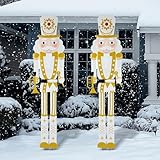 GlikCeil 2 Pcs 6ft Large Metal Christmas Nutcracker Outdoor Decoration Xmas Nutcracker Yard Signs Christmas Tall Metal Soldier Stakes Ornament for Xmas Holiday Garden Lawn Porch Pathway(Elegant)