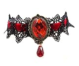 Caprilite Gothic Black Lace Necklace Collar Choker Halloween Vampire (Red)