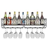 AcornFort® W-612 Metal Black Wall Hanging Mounted Wine Champagne Glass Goblets Stemware Rack Holder, 80 x 20 cm Hold Up to 18 Bottles Wine and 18 Cups Glasses