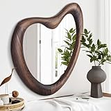 HLFMVWE Irregular Wall Mirror Wood Frame, Asymmetrical Large 65 x 45cm Wall Mounted Accent, Modern Decorative for Bathroom Vanity Living Room Bedroom Hallway Entryway, Rustic Brown