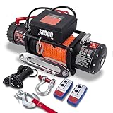 XYCLE Winch13500lbs 12V WaterproofElectric Winch Synthetic Rope Electric Winch Towing Winch Boat Trailer Winch SUV 4-Wheel Drive Off-Road Vehicle with Remote Control 3/8 Synthetic Rope (Dark-Orange)