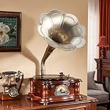 Artisam Vintage Gramophone, Retro Phonograph Vinyl Record Players, Bluetooth Audio Turntables, 7"/9"/12" Record Player with FM Stereo Radio and USB Play for Home Decor & Music Entertainment (Wooden)
