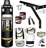 ONEX Heavy Filled 11 Piece 4ft Boxing Punch Bag Set Gloves Bracket MMA Pad Punching Kick Bag (Black, 4ft)