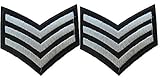 Fat-catz-copy-catz 2x Silver Sarge Sergeant Stripes Military Army Ranking Iron on Sew on Embroidered Badge Applique Motif Patch