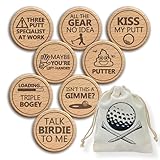 Funny Golf Ball Markers | Set of 8 Novelty Wooden Engraved Markers + Drawsting Bag | Joke Golf Accessories For The Putting Green | Gift For Bad Putters | Golf Day Competition/Tournament Prize