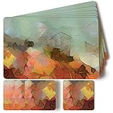 Firbon Table Placemats and Coaster Sets 6, 3-layer Functional Structure Creative Surface Cork Backed Wooden Placemat 14 x 9 Inches 12pcs
