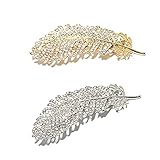 SacJkt Crystal Feather Hair Clips, Vintage Metal Leaf Hair Clip, 2PCS Rhinestone Hair Pin Hair Barrettes Accessories Ponytail Holder Clip for Women and Girls (Silver, Gold)