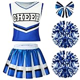 Spooktacular Creations Cheerleader Costume for Girls, Cute Cheerleading Outfit, Blue and White Cheer Uniform for Halloween Dress Up and Role-Playing-M