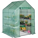 VonHaus Walk In Greenhouse – Green House with 8 Shelves and Weatherproof Re-enforced Plastic PVC Cover – Plant House/Grow House for Garden and Outdoor – Roll Up Zip Panel Door – Easy No Tool Assembly