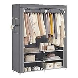 SONGMICS Clothes Wardrobe, Portable Closet, 45 x 127 x 176 cm, 2 Hanging Rails, Shelves, and 4 Side Pockets, Large Capacity for Bedroom, Living Room, Grey RYG008G02