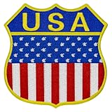 EmbTao USA American Shield US Flag Patch Embroidered Badge Biker Applique Iron On Sew On Emblem
