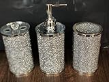 ATOZEE Crushed Silver Crystal Diamond Bathroom Set Sparkle Bling Toilet Set 3 Pieces