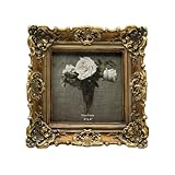CISOO 4x4 Vintage Small Picture Frame, Antique Ornate Bronze Gold Square Photo Frame, for Table Top and Wall Display, Decorative Floral Design Retro Home Decor, Photo Gallery Art