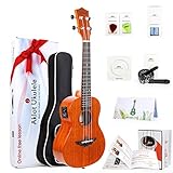 Aklot Electric Ukulele Concert 23 Inch Ukele Solid Mahogany Uke Starter Kit With Free Online Lesson 8 Packs Accessory (Gig Bag Picks Strap String Cleaning Cloth Instruction Book Gift Box)
