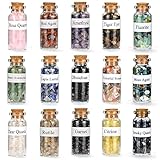 15Pcs Crystals Gemstone Bottles Set, Healing Crystal Tumbled Stones Collection Kit Natural Quartz Gravel Wishing Bottle, Reiki, Healing, Meditation