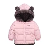 Kids Boys Girls Winter Coats Hooded Down Thicken Jackets with Cute Ear Toddler Baby Boys Girls Warm Fleece Coat Kids Baby Winter Clothes 2-3 Years Pink