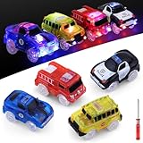 yusvwkj Tracks Cars Only Replacement Glow in the Dark for 3 4 5 6 7 8 Kids Boy Girl, Race Cars with 5 LED Flashing Light for Most Race Tracks, Battery Operated（4 Pack）