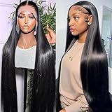 PERISMODA Hair Wig Virgin 13x6 HD Transparent Lace Front Wig Human Hair Brazilian Remy Straight Hair Wigs For Women 180% Density Pre Plucked Bye Bye Knots Wig Natural Black 30 inch