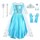 URAQT Princess Costume Dress, Girl Dress with Wand and Crown Tiara, Princess Costumes with Accessories for Girls, Girls Fancy Dress for Carnival Birthday Party Halloween Cosplay