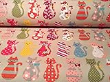 CATS Designer Fabric Cat Animal Print Material - Curtains Upholstery Cotton Textile -140cm wide (1 METER)