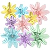 Pastel Paper Flowers Decorations, Kaluofan 9 PCS Paper Fans Party Decorations, Pastel Birthday Floral Hanging Decoration for Birthday Weddding Festival Carnival Mother's Day Summer Party