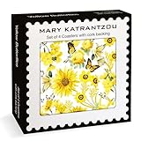 Museums & Galleries Set of 4 Cork Backed Coasters - Yellow Butterflies and Flowers Mary Katrantzou Design - Statement Coasters for the Home