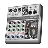 Aveek 5-Channel Audio Mixer, Sound Board Mixing Console with USB Bluetooth Reverb Delay Effect, Input 48V Phantom Power Stereo DJ Mixers for Recording,Live Streaming,Podcasting,Karaoke