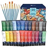 Acrylic Paint Set 24 Colours Acrylic Paints in Tubes Non Toxic for Artists Beginners Painting on Canvas Wood Fabric Rocks, 36ml/Tube, Rich Pigment